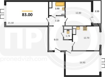 Миниатюра 3-комнатная квартира, 83кв.м