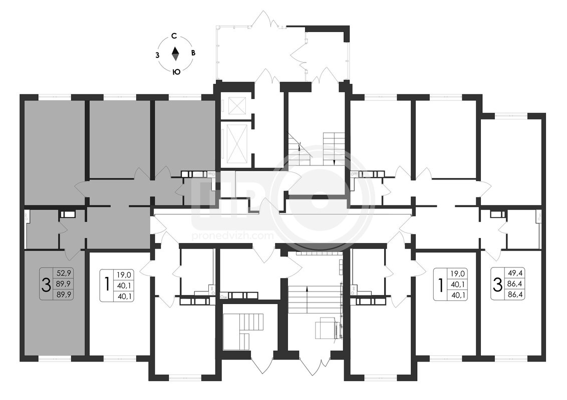 3-комнатная квартира, 89.9кв.м