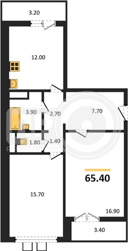 2-комнатная квартира, 65.4кв.м