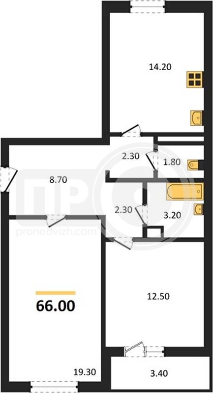 2-комнатная квартира, 66кв.м