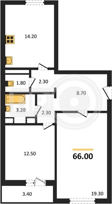 2-комнатная квартира, 66кв.м