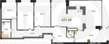 Миниатюра 4-комнатная квартира, 127.1кв.м
