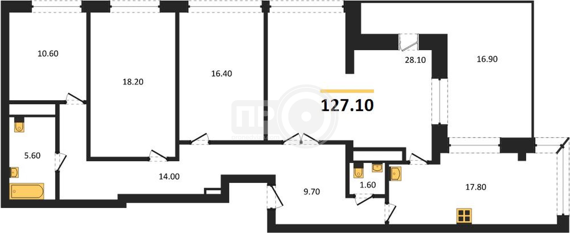 4-комнатная квартира, 127.1кв.м