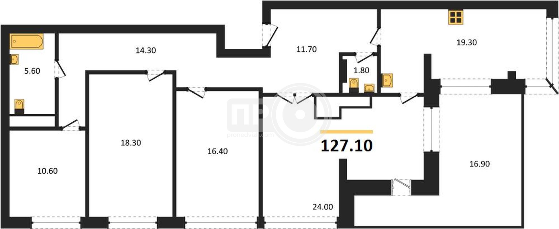 4-комнатная квартира, 127.1кв.м