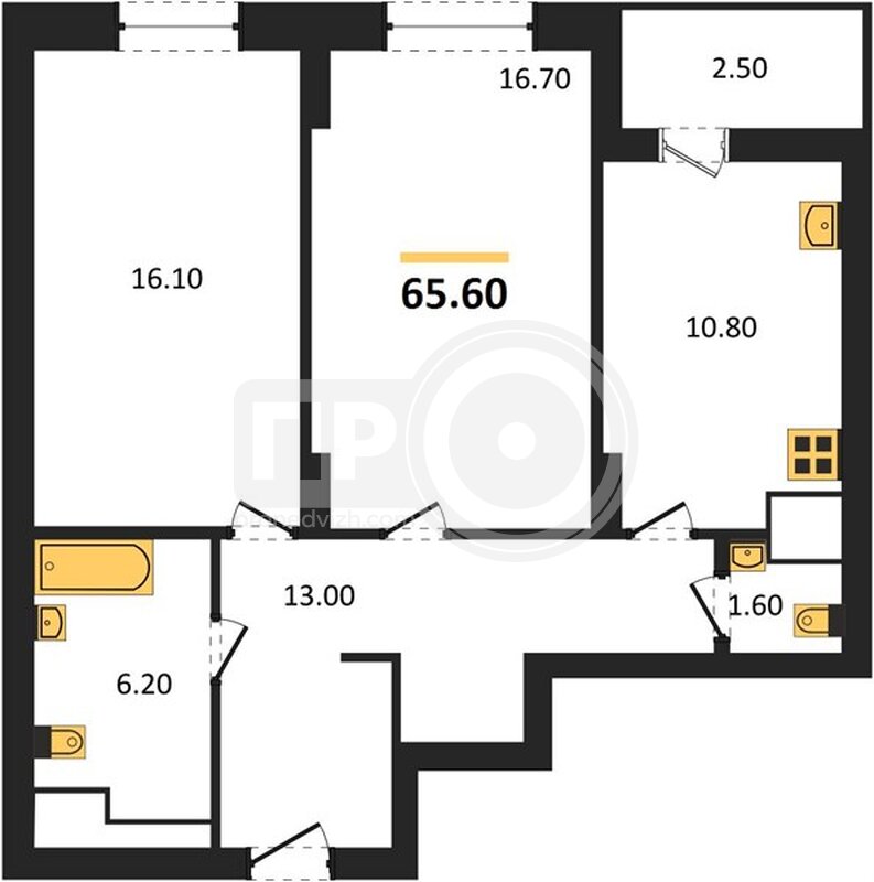 2-комнатная квартира, 65.6кв.м