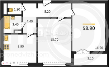 Миниатюра 2к, 1/17 П, Россия, Воронеж, улица Загоровского, 9/3, 58.9 кв.м