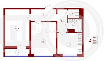 Миниатюра 2к, 1/17 П, Россия, Воронеж, улица Загоровского, 9/3, 59 кв.м