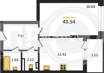 Миниатюра 1к, 3/21 М, Россия, Воронеж, Московский проспект, 132, 43.54 кв.м