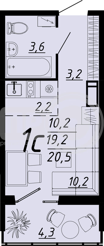 1-комнатная квартира, 20.55кв.м