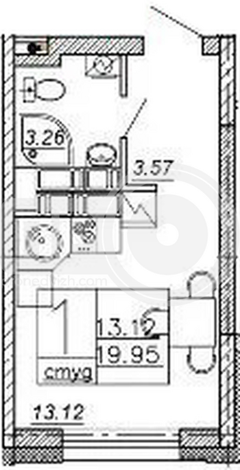 Миниатюра квартира-студия, 19,95кв.м.