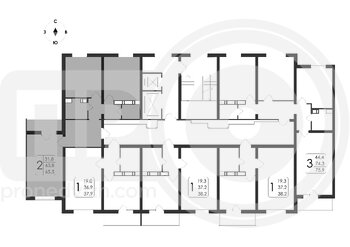 Миниатюра 2-комнатная квартира, 65.5кв.м