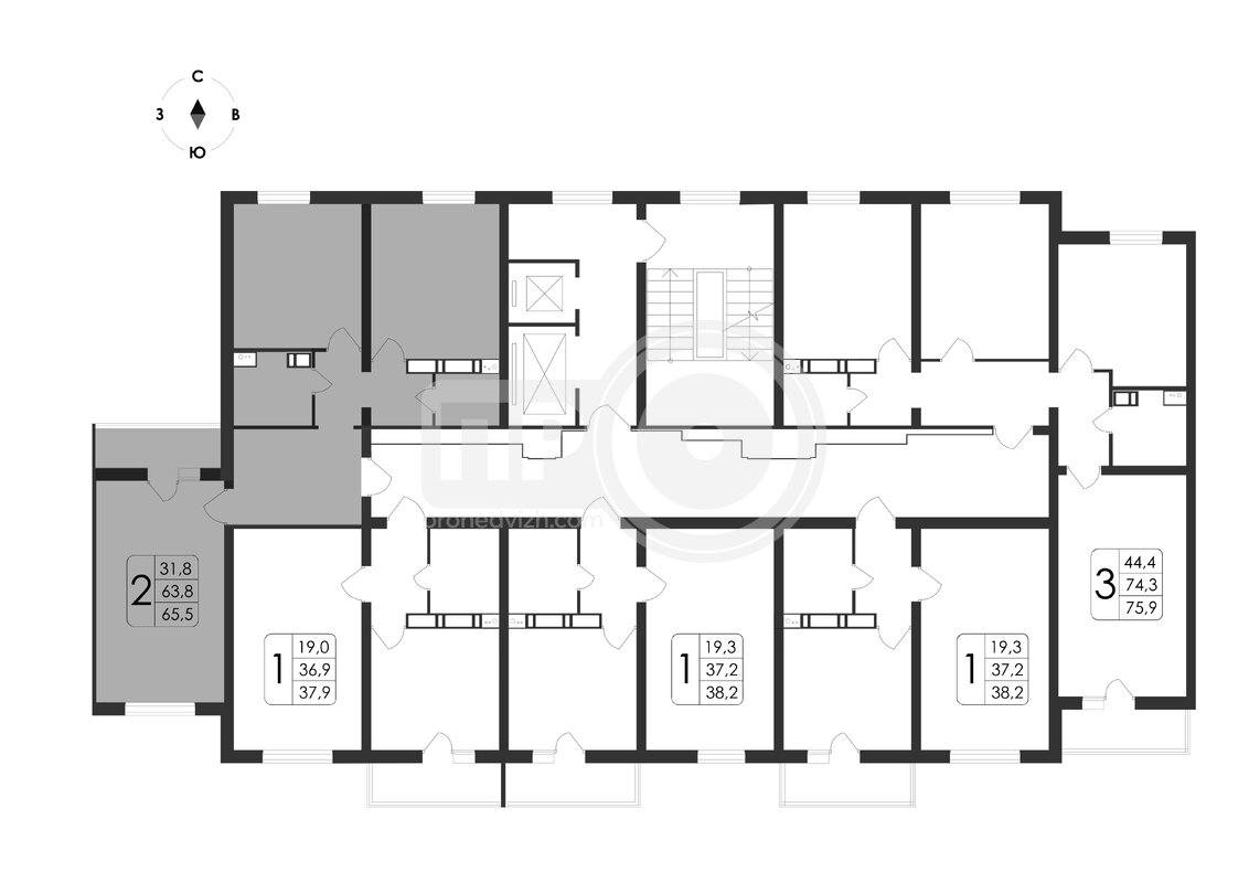 2-комнатная квартира, 65.5кв.м