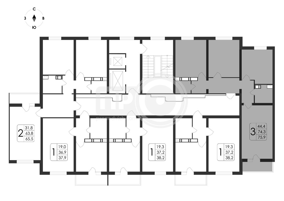 3-комнатная квартира, 75.9кв.м