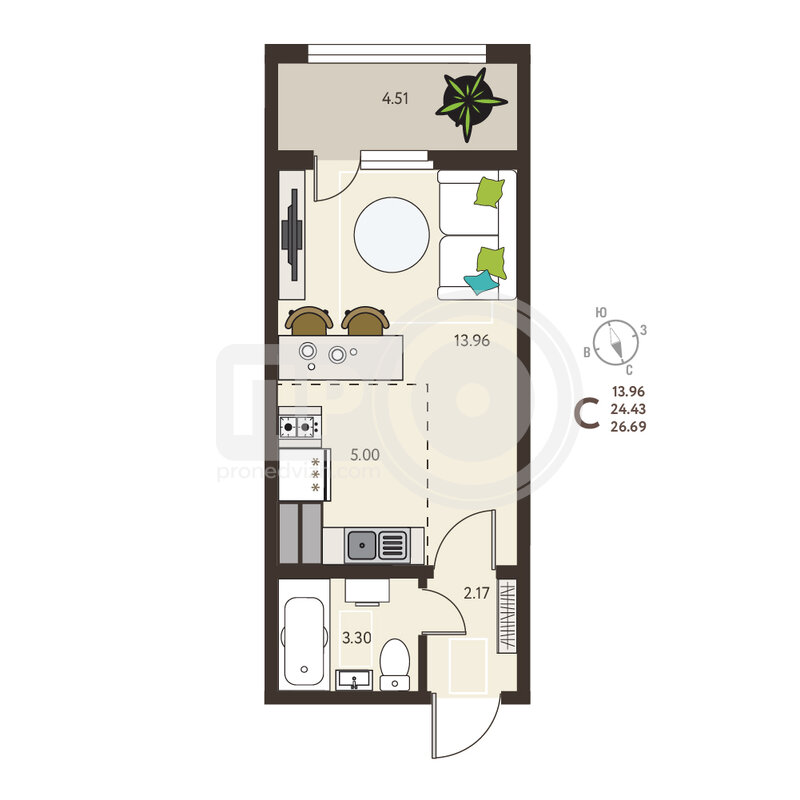 9-комнатная квартира, 26.69кв.м