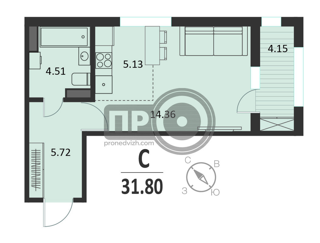 9-комнатная квартира, 31.8кв.м
