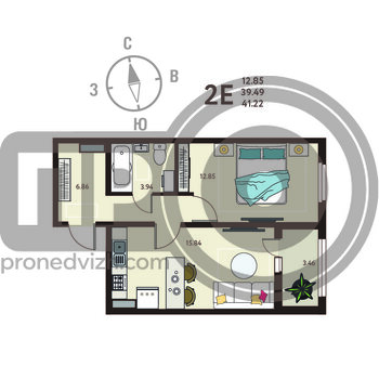 Миниатюра 1-комнатная квартира, 41.22кв.м