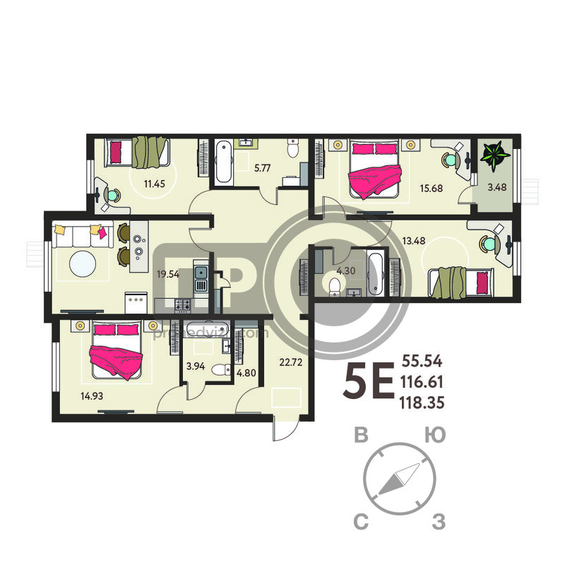 4-комнатная квартира, 118.35кв.м