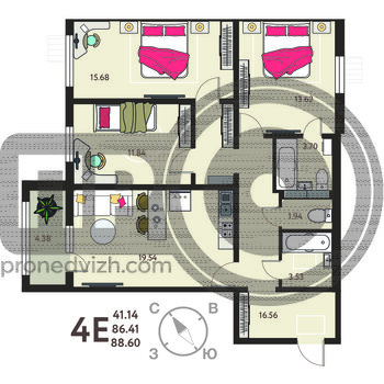 Миниатюра 3-комнатная квартира, 88.6кв.м