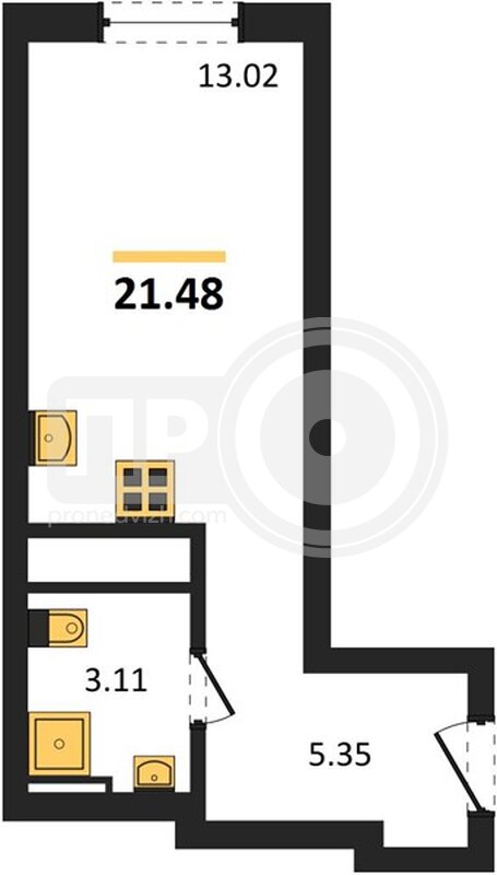1-комнатная квартира, 21.48кв.м