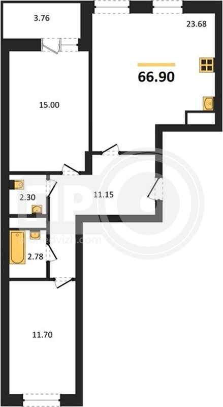 2-комнатная квартира, 66.9кв.м