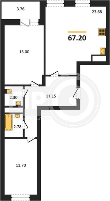 2-комнатная квартира, 67.2кв.м