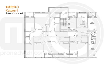 Миниатюра 2-комнатная квартира, 67.2кв.м