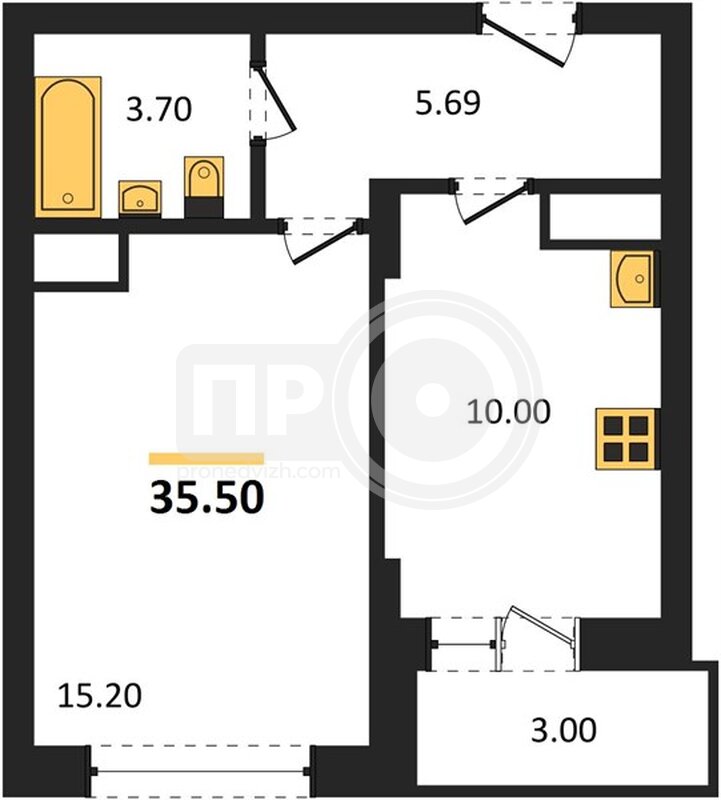 1-комнатная квартира, 35.5кв.м