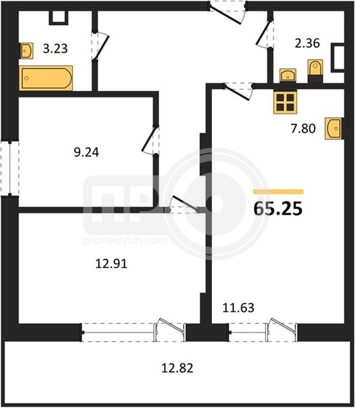 2-комнатная квартира, 65.25кв.м