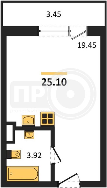 квартира-студия, 25,1кв.м.