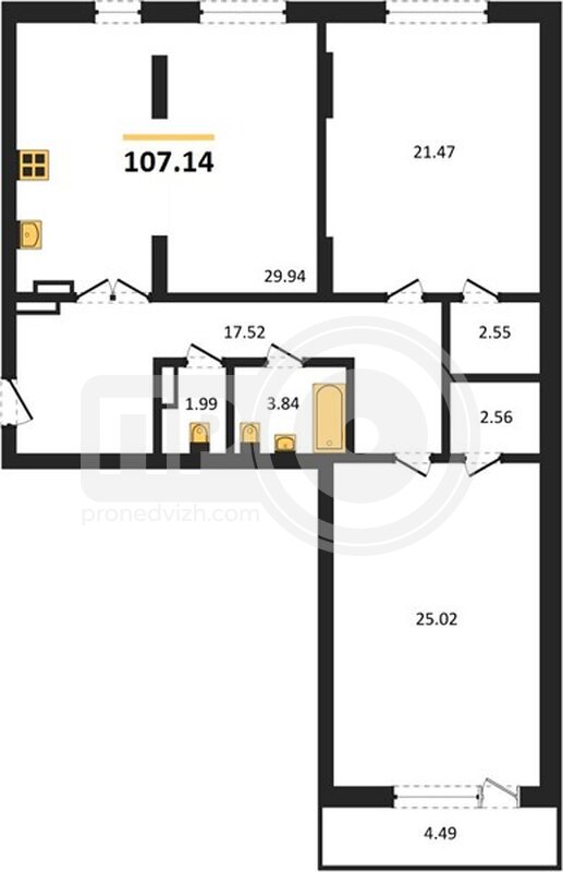 2-комнатная квартира, 107.13кв.м