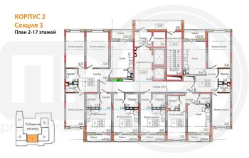 Миниатюра 1-комнатная квартира, 37.55кв.м