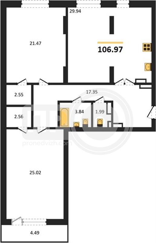 2-комнатная квартира, 106.96кв.м