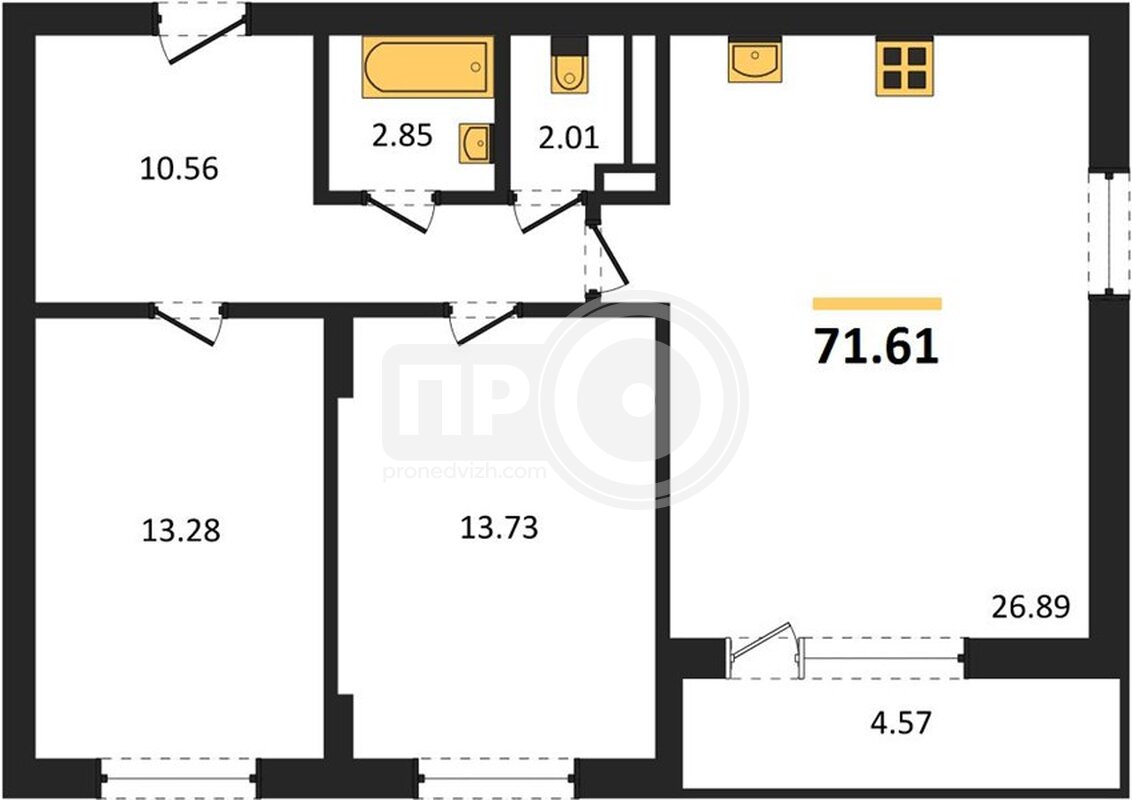 2-комнатная квартира, 71.6кв.м