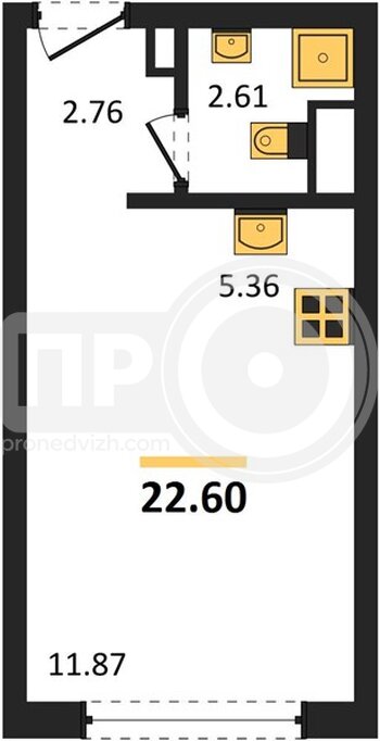 Миниатюра квартира-студия, 22,6кв.м.