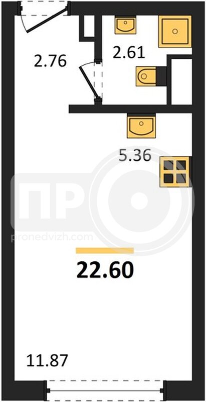 квартира-студия, 22,6кв.м.