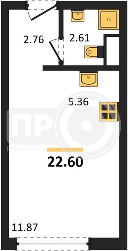 квартира-студия, 22,6кв.м.