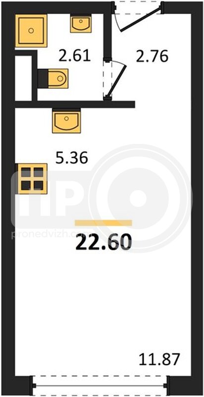 квартира-студия, 22,6кв.м.