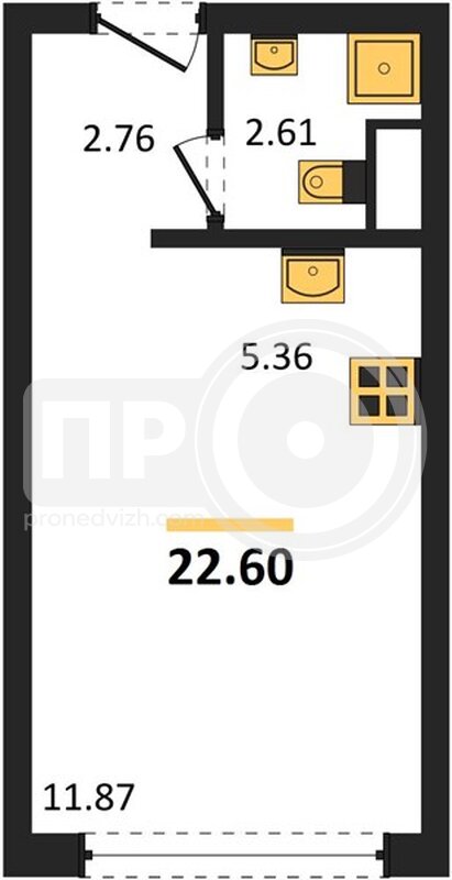 квартира-студия, 22,6кв.м.