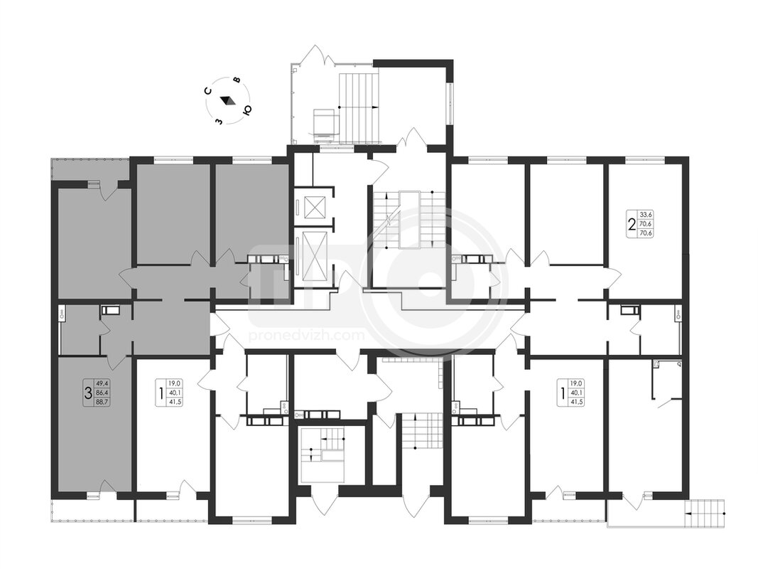 3-комнатная квартира, 88.7кв.м
