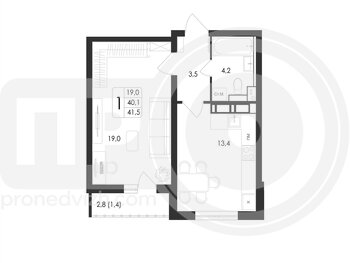 Миниатюра 1-комнатная квартира, 41.5кв.м