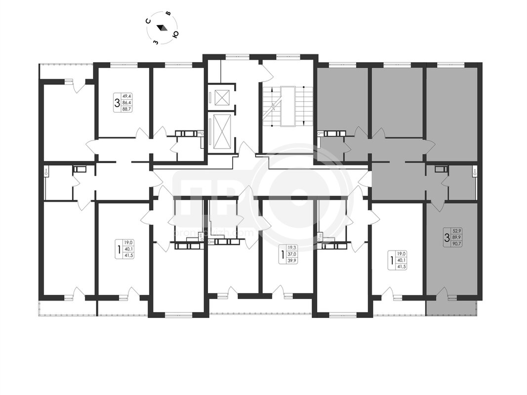 3-комнатная квартира, 90.7кв.м