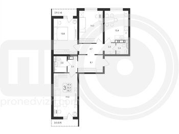 Миниатюра 3-комнатная квартира, 88.7кв.м