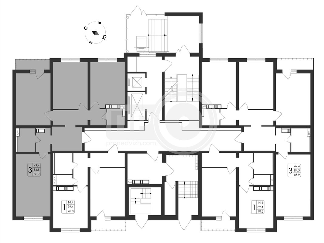 3-комнатная квартира, 85.9кв.м