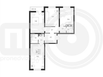 Миниатюра 3-комнатная квартира, 85.9кв.м