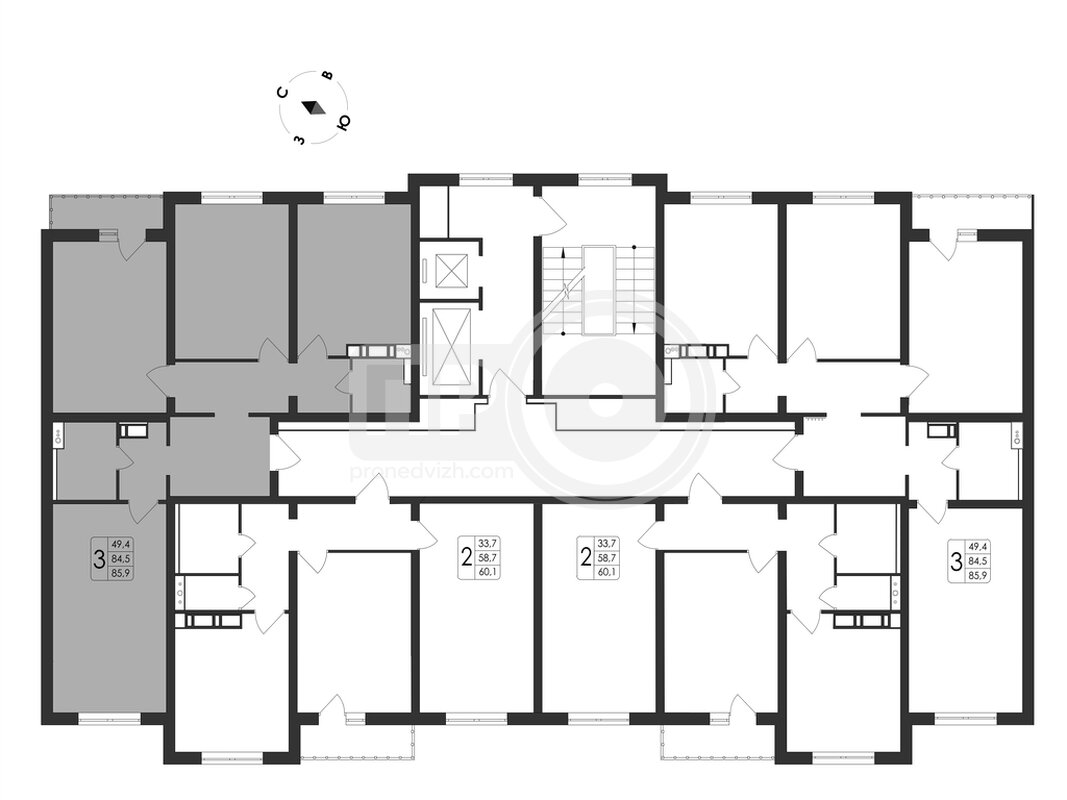 3-комнатная квартира, 85.9кв.м