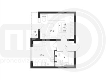Миниатюра 1-комнатная квартира, 34.9кв.м