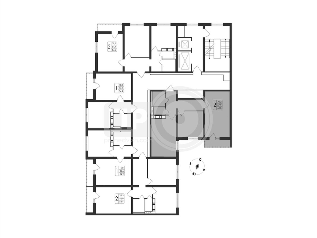 2-комнатная квартира, 60.8кв.м