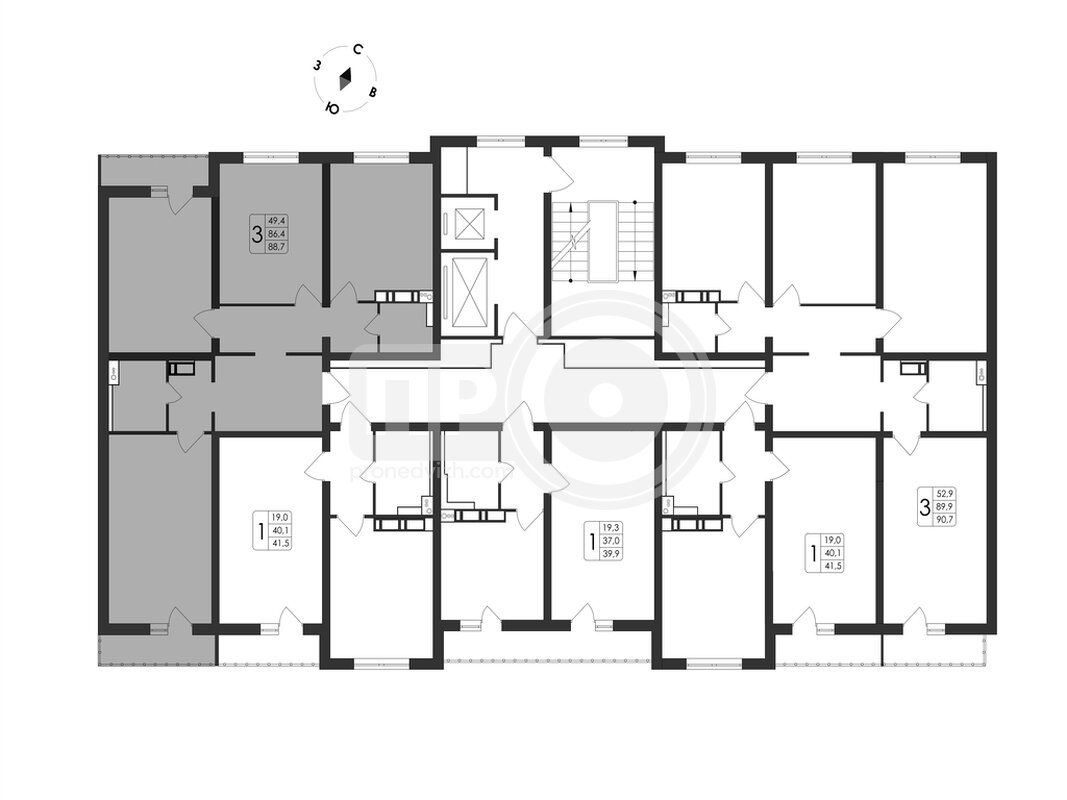 3-комнатная квартира, 88.7кв.м