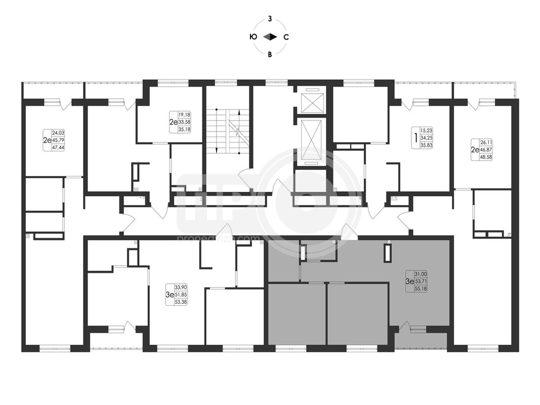 3-комнатная квартира, 55.18кв.м