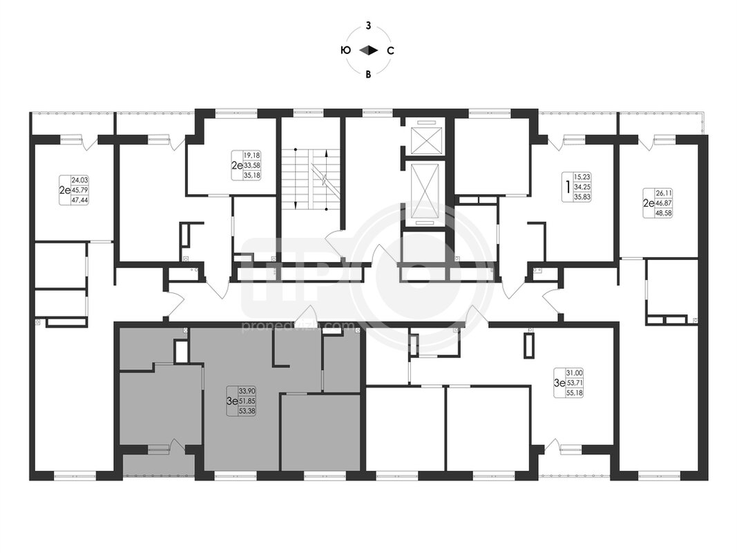 3-комнатная квартира, 53.38кв.м